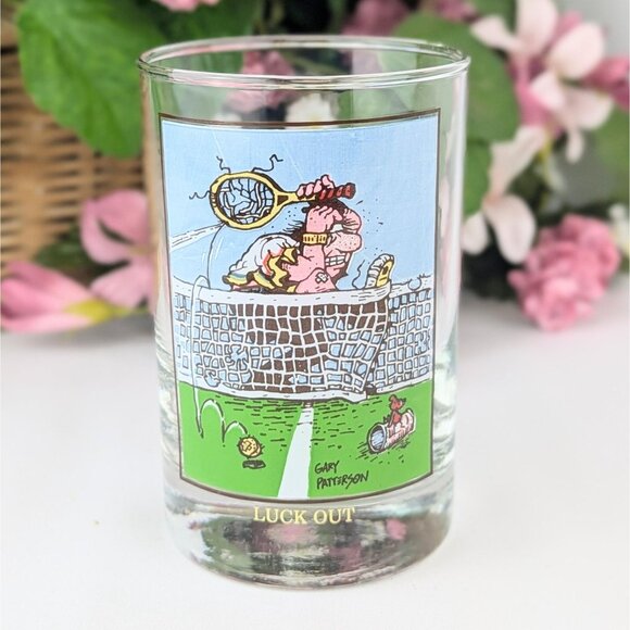 Vintage 1982 Gary Patterson Arby's Collector Tennis Glass | Tennis Humor Cartoon - Picture 1 of 7